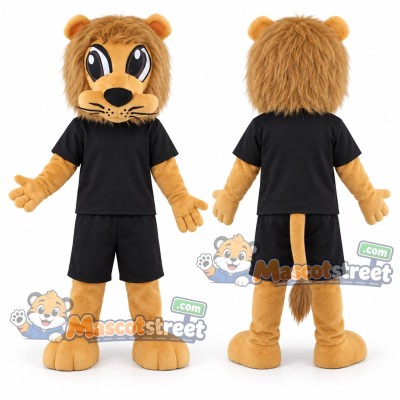 Tan Lion Mascot Costume with Black Shirt and Shorts Tan Lion Mascot Costume with Black Shirt and Shorts
