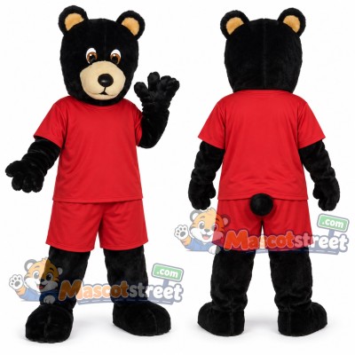 Black Bear Mascot Costume with Red Shirt and Shorts Black Bear Mascot Costume with Red Shirt and Shorts