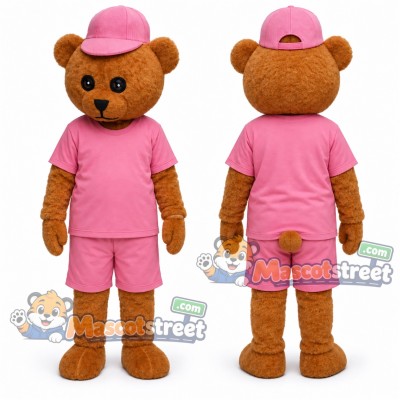 Brown Bear Mascot Costume with Pink Shirt, Pink Shorts and Pink Hat Brown Bear Mascot Costume with Pink Shirt, Pink Shorts and Pink Hat