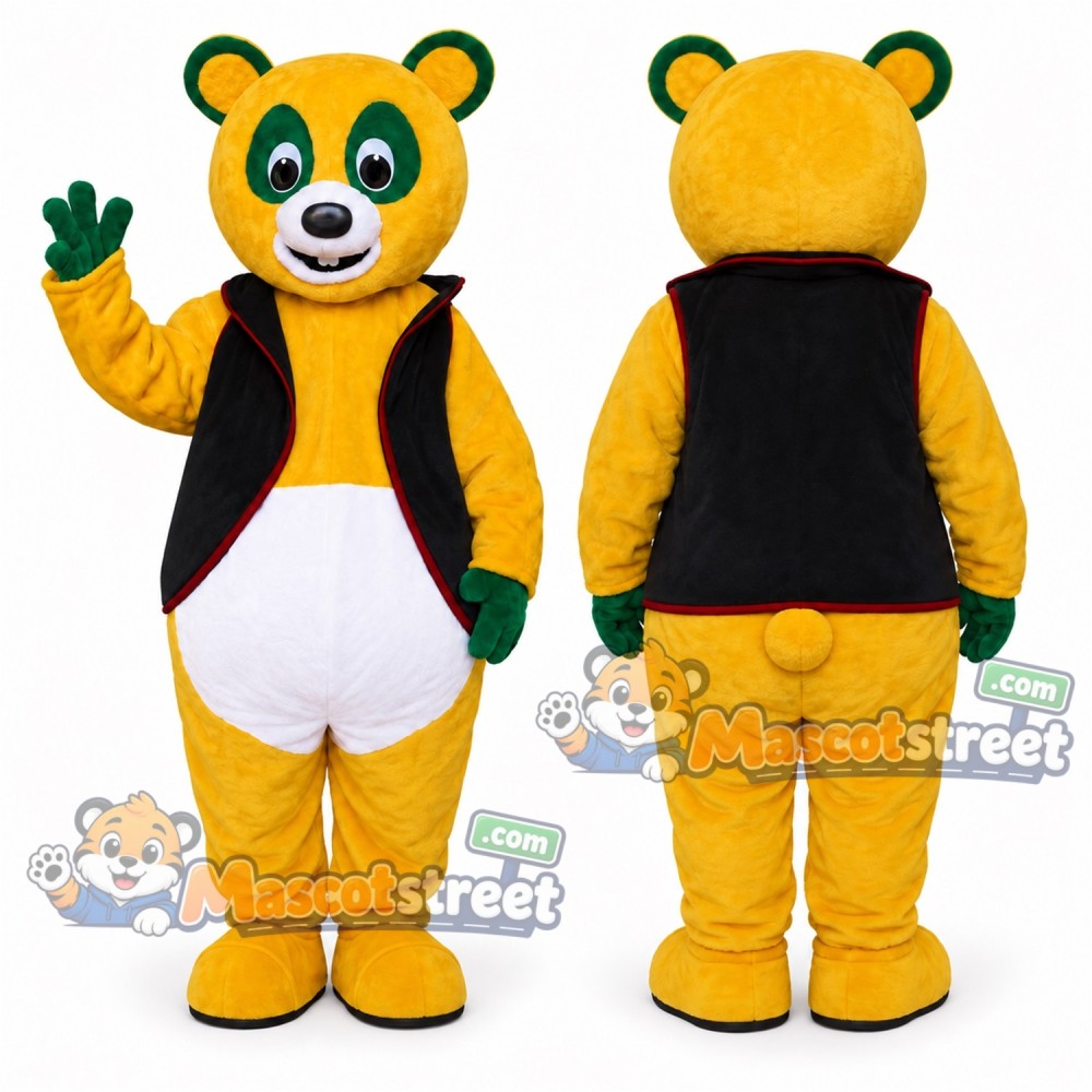 Yellow Bear Mascot Costume with Black Vest