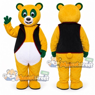 Yellow Bear Mascot Costume with Black Vest