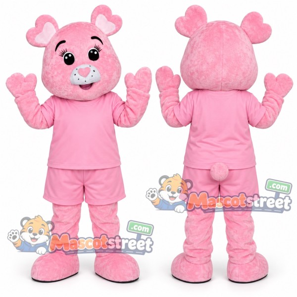 Pink Bear Mascot Costume with Pink Shirt and Shorts