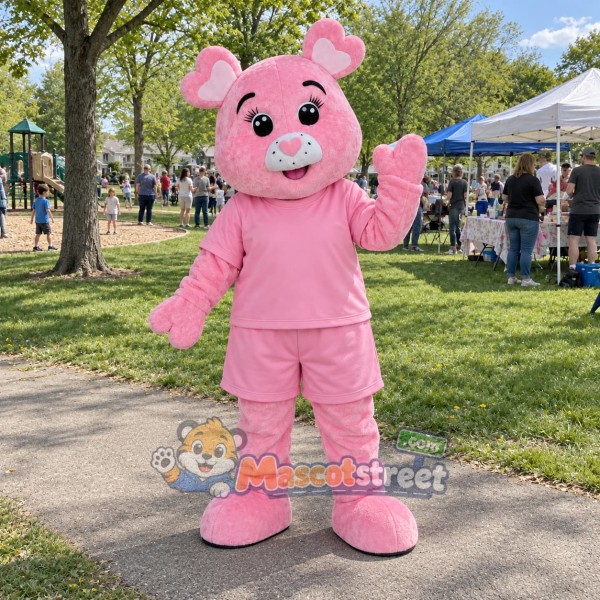 Pink Bear Mascot Costume with Pink Shirt and Shorts Pink Bear Mascot Costume with Pink Shirt and Shorts