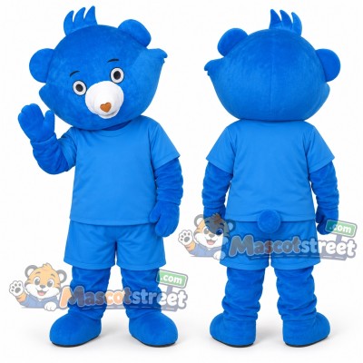 Blue Bear Mascot Costume with Blue Shirt and Shorts