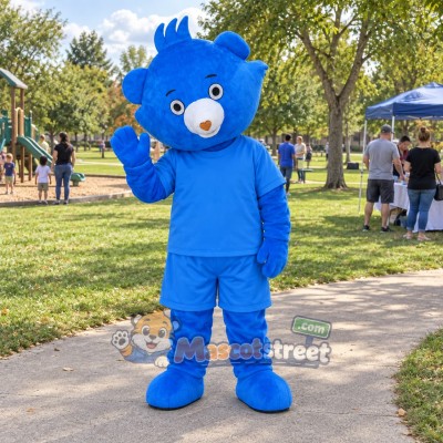 Blue Bear Mascot Costume with Blue Shirt and Shorts