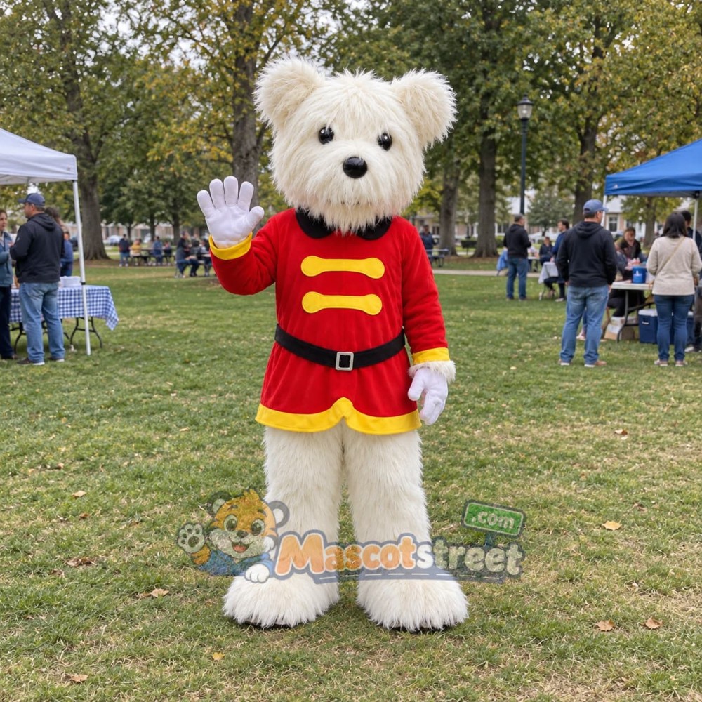 White Bear Mascot Costume with Red Soldier Coat White Bear Mascot Costume with Red Soldier Coat