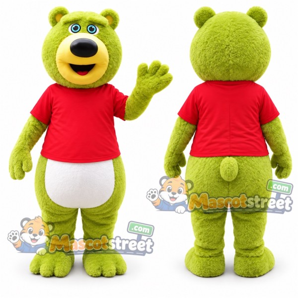 Green Bear Mascot Costume with Red Shirt