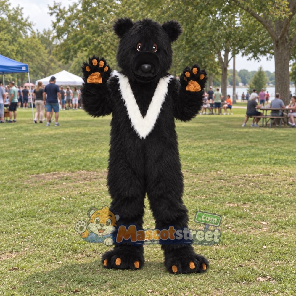 Black Bear with White Chest Mascot Costume