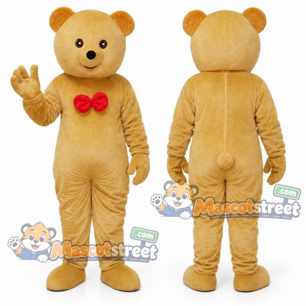 Golden Bear Mascot Costume with Red Bow Tie