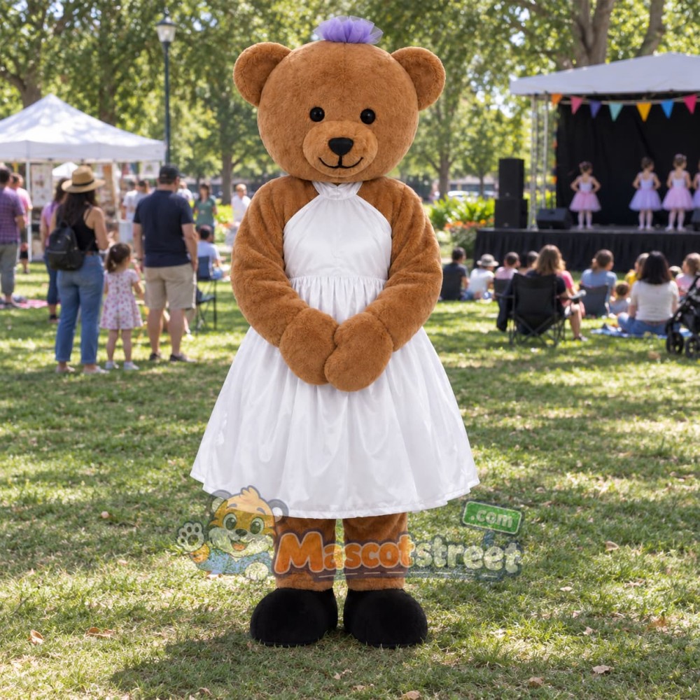 Brown Bear Mascot Costume with White Tutu Brown Bear Mascot Costume with White Tutu