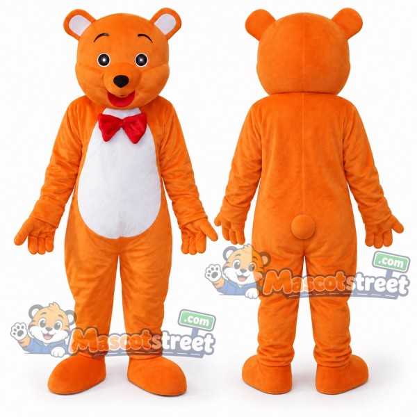 Orange Bear Mascot Costume with Red Bow Tie