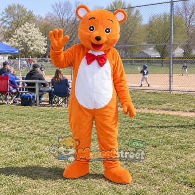 Orange Bear Mascot Costume with Red Bow Tie Orange Bear Mascot Costume with Red Bow Tie