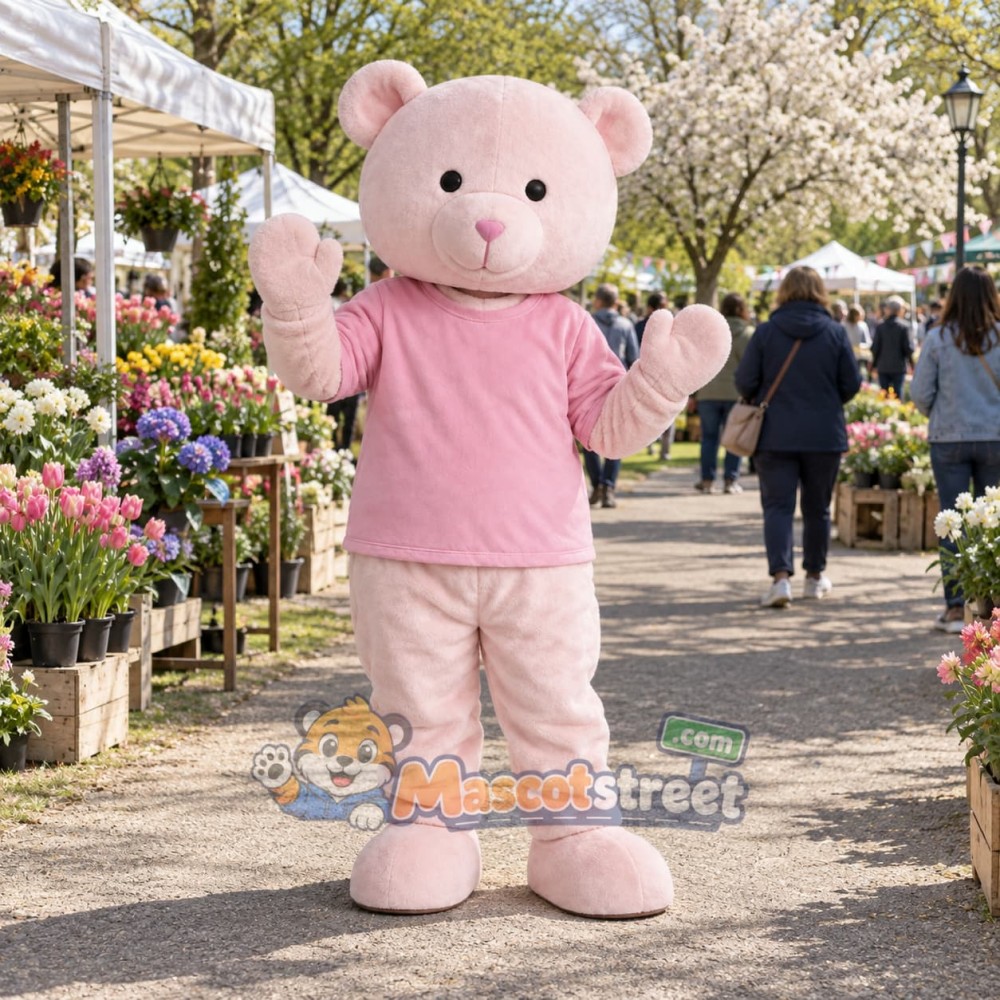 Pink Bear Mascot Costume with Pink Sweater Pink Bear Mascot Costume with Pink Sweater