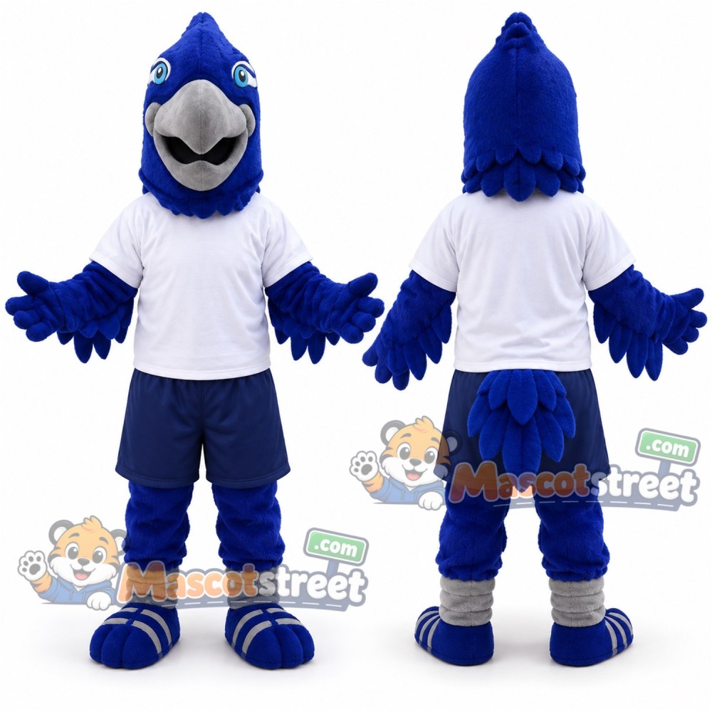 Blue Falcon Mascot Costume with White Shirt and Navy Shorts Blue Falcon Mascot Costume with White Shirt and Navy Shorts
