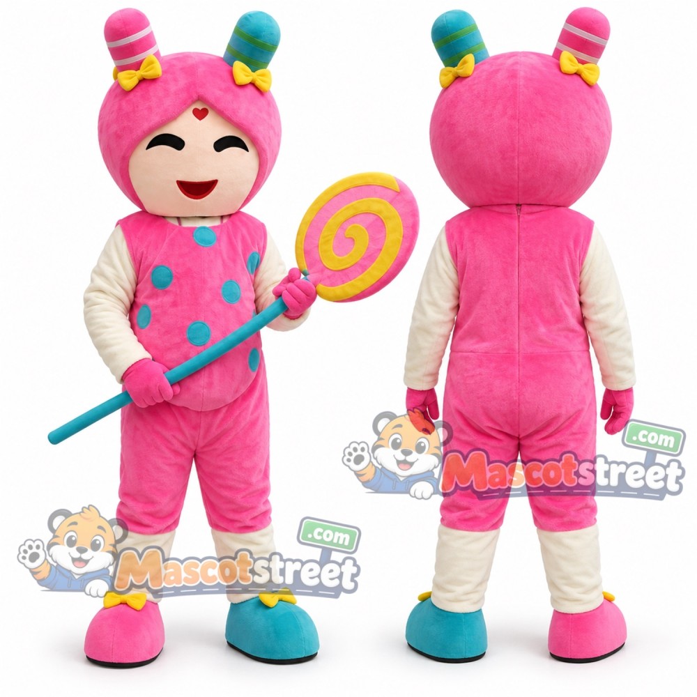 Candy Girl Mascot Costume with Pink Outfit