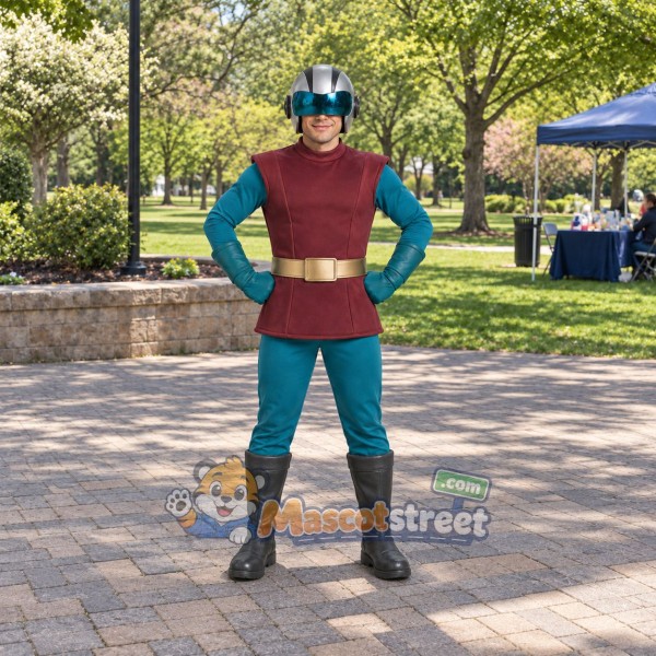 Knight Mascot Costume with Burgundy Tunic, Teal Pants and Helmet Knight Mascot Costume with Burgundy Tunic, Teal Pants and Helmet