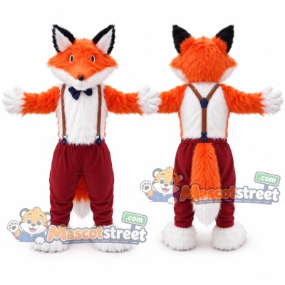 Orange Fox Mascot Costume with White Shirt, Suspenders and Burgundy Pants Orange Fox Mascot Costume with White Shirt, Suspenders and Burgundy Pants
