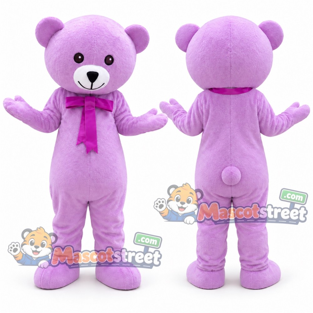 Purple Bear Mascot Costume with Pink Scarf Purple Bear Mascot Costume with Pink Scarf
