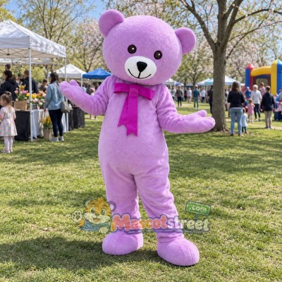 Purple Bear Mascot Costume with Pink Scarf Purple Bear Mascot Costume with Pink Scarf