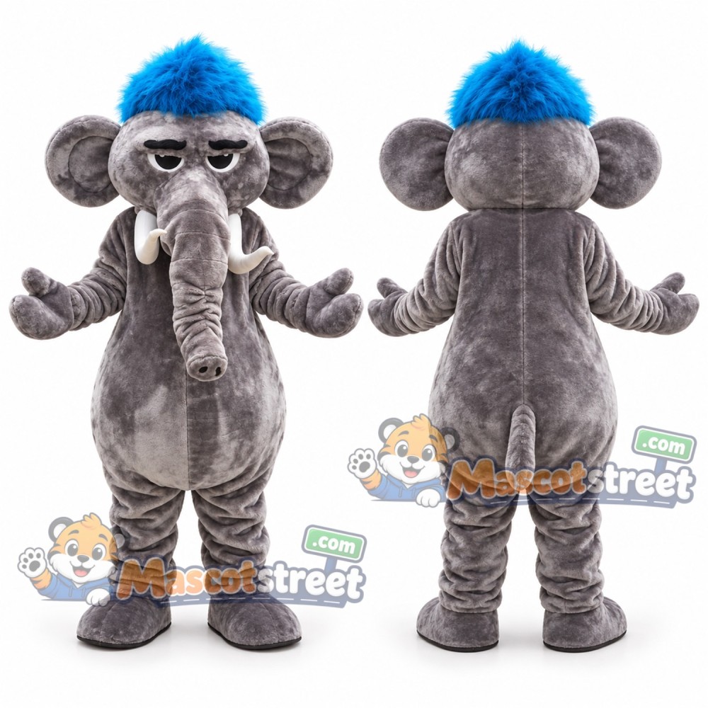 Gray Elephant Mascot Costume with Blue Cap Gray Elephant Mascot Costume with Blue Cap