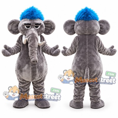 Gray Elephant Mascot Costume with Blue Cap Gray Elephant Mascot Costume with Blue Cap
