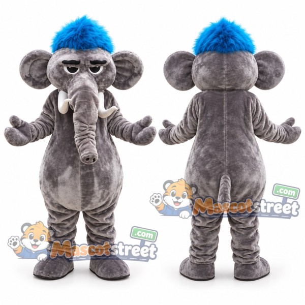 Gray Elephant Mascot Costume with Blue Cap