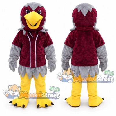 Burgundy Falcon Mascot Costume with Burgundy Hoodie