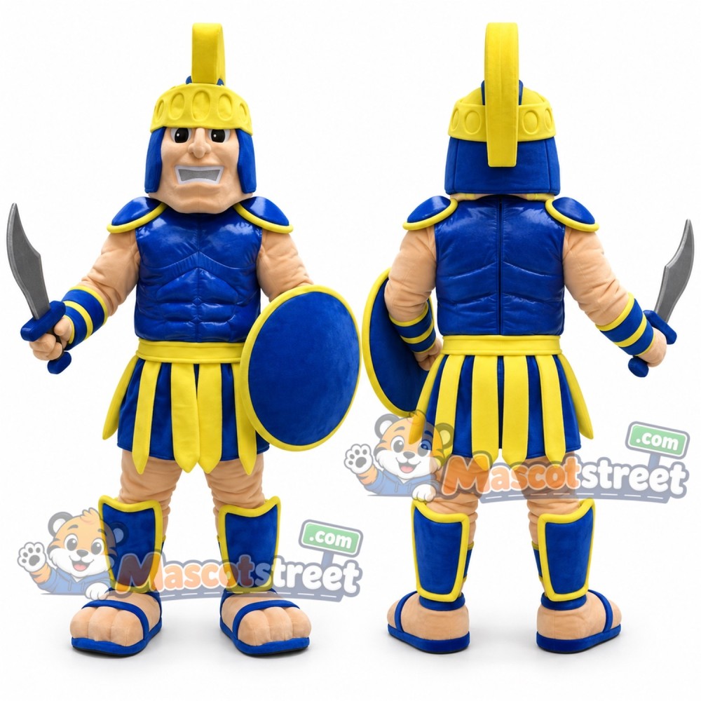 Knight Mascot Costume with Blue and Yellow Armor and Helmet Knight Mascot Costume with Blue and Yellow Armor and Helmet