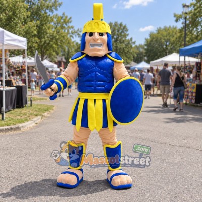 Knight Mascot Costume with Blue and Yellow Armor and Helmet Knight Mascot Costume with Blue and Yellow Armor and Helmet