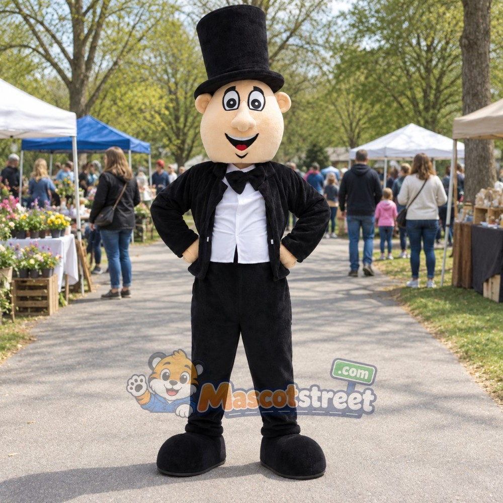 Magician Mascot Costume with Black Tuxedo and Top Hat