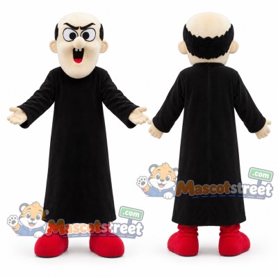 Bald Wizard Mascot Costume with Long Black Robe Bald Wizard Mascot Costume with Long Black Robe