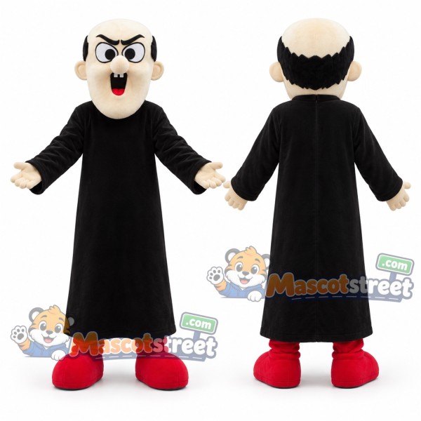 Bald Wizard Mascot Costume with Long Black Robe