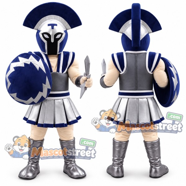 Knight Mascot Costume with Blue and Silver Armor and Helmet