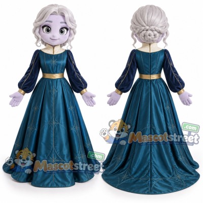 Silver Haired Princess Mascot Costume with Dark Teal Gown Silver Haired Princess Mascot Costume with Dark Teal Gown