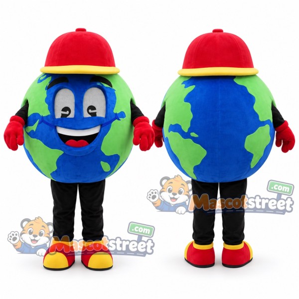 Earth Globe Mascot Costume with Red Hat