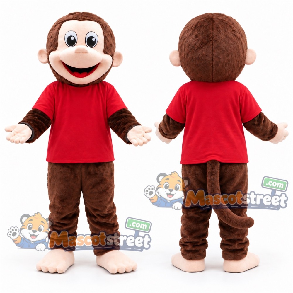 Brown Monkey Mascot Costume with Red Shirt