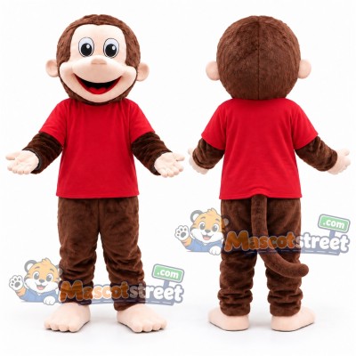 Brown Monkey Mascot Costume with Red Shirt