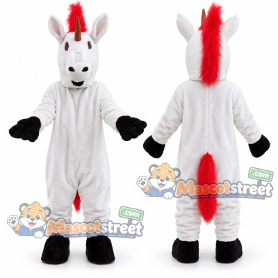 White Unicorn with Red Mane Mascot Costume White Unicorn with Red Mane Mascot Costume