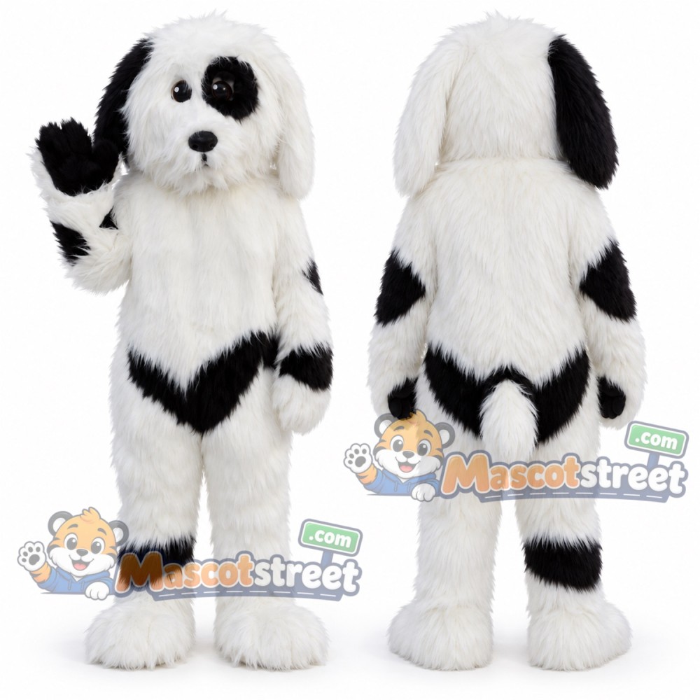 White and Black Dog Mascot Costume White and Black Dog Mascot Costume
