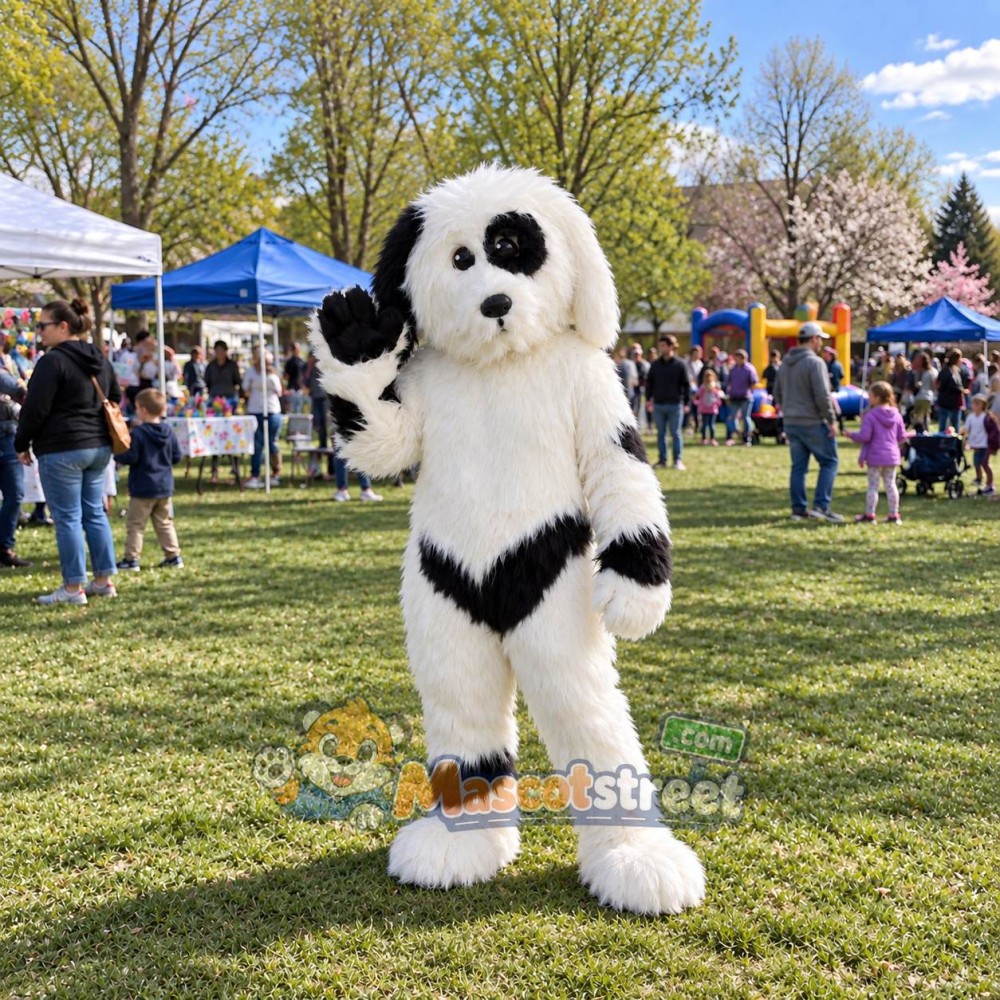 White and Black Dog Mascot Costume White and Black Dog Mascot Costume