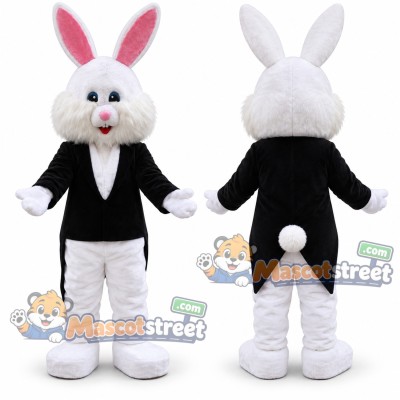 White Rabbit Mascot Costume with Black Coat White Rabbit Mascot Costume with Black Coat