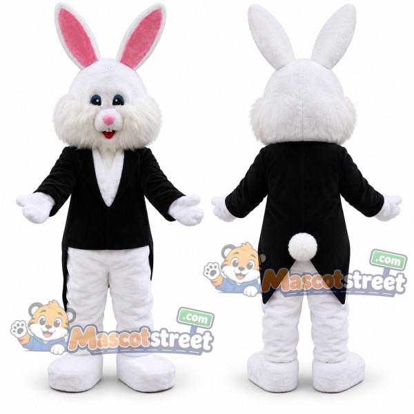 White Rabbit Mascot Costume with Black Coat