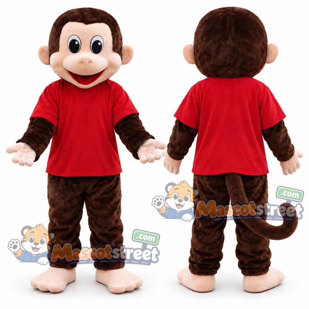 Brown Monkey Mascot Costume with Red Shirt Brown Monkey Mascot Costume with Red Shirt