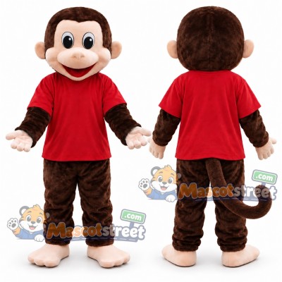 Brown Monkey Mascot Costume with Red Shirt Brown Monkey Mascot Costume with Red Shirt