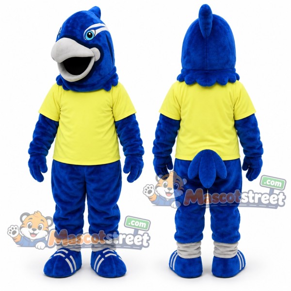 Blue Falcon Mascot Costume with Yellow Shirt