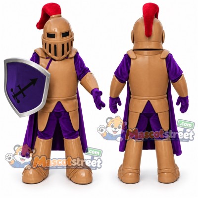 Knight Mascot Costume with Copper Armor, Purple Outfit and Helmet Knight Mascot Costume with Copper Armor, Purple Outfit and Helmet