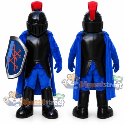 Knight Mascot Costume with Black Armor, Blue Outfit and Helmet Knight Mascot Costume with Black Armor, Blue Outfit and Helmet