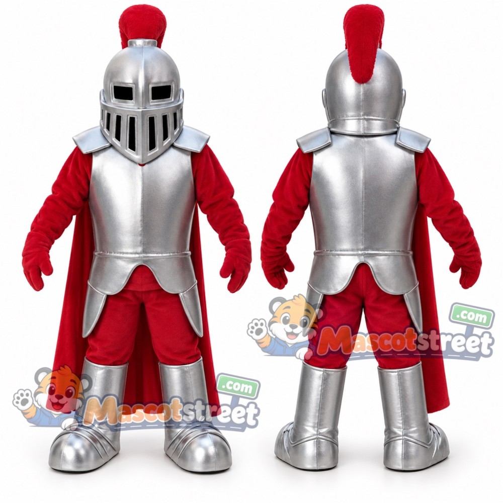 Knight Mascot Costume with Silver Armor, Red Outfit and Helmet Knight Mascot Costume with Silver Armor, Red Outfit and Helmet