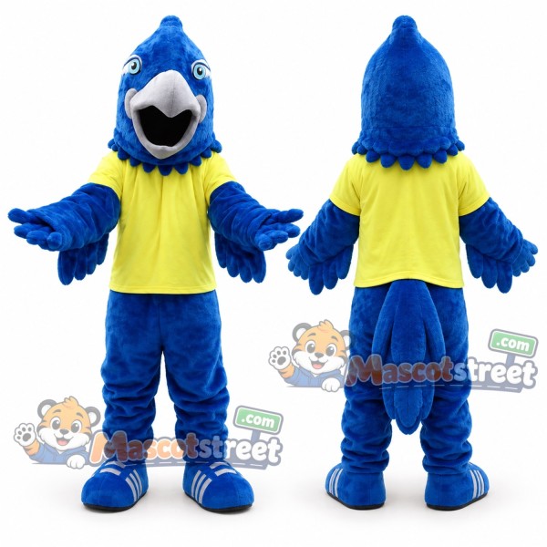 Blue Falcon Mascot Costume with Yellow Shirt