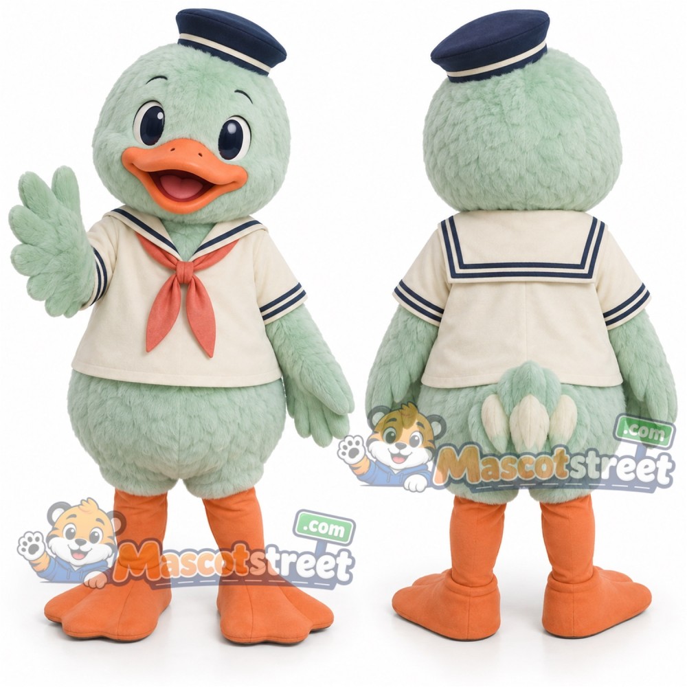 Pale Green Duck Sailor Mascot Costume with Sailor Shirt and Cap